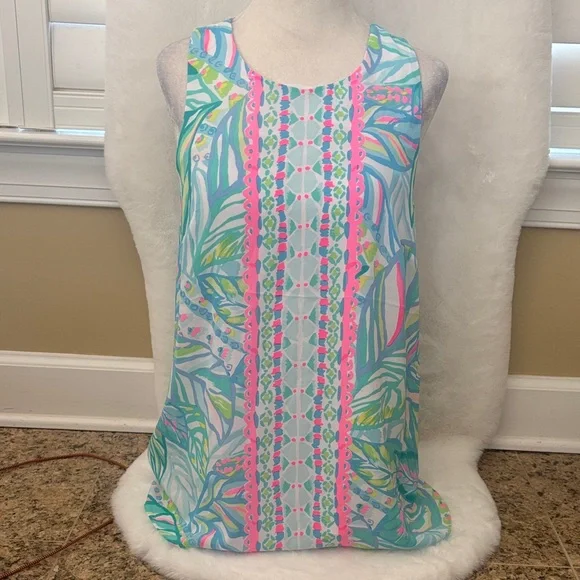 Lilly Pulitzer Tropical Print Tank Top in Aqua, Pink, Green - Picture 1 of 5